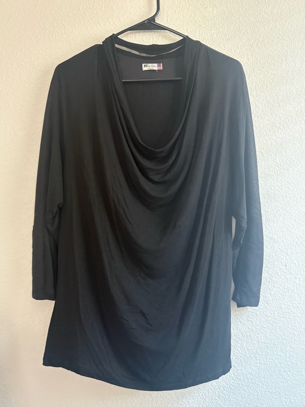 Kut from the Kloth Black Draped Cowl Neck Long Sleeve Top GUC